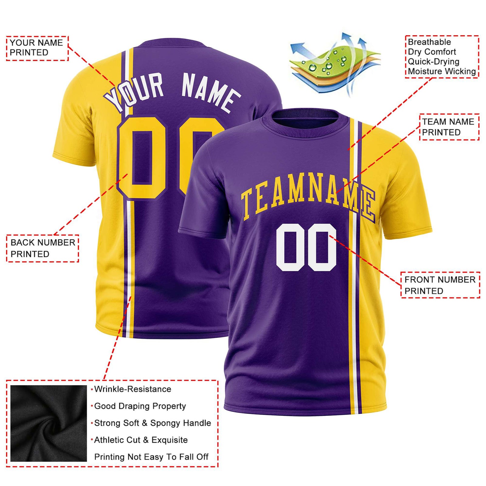 Custom Purple Gold-01 White Crew neck Color Contrast Design T-Shirts