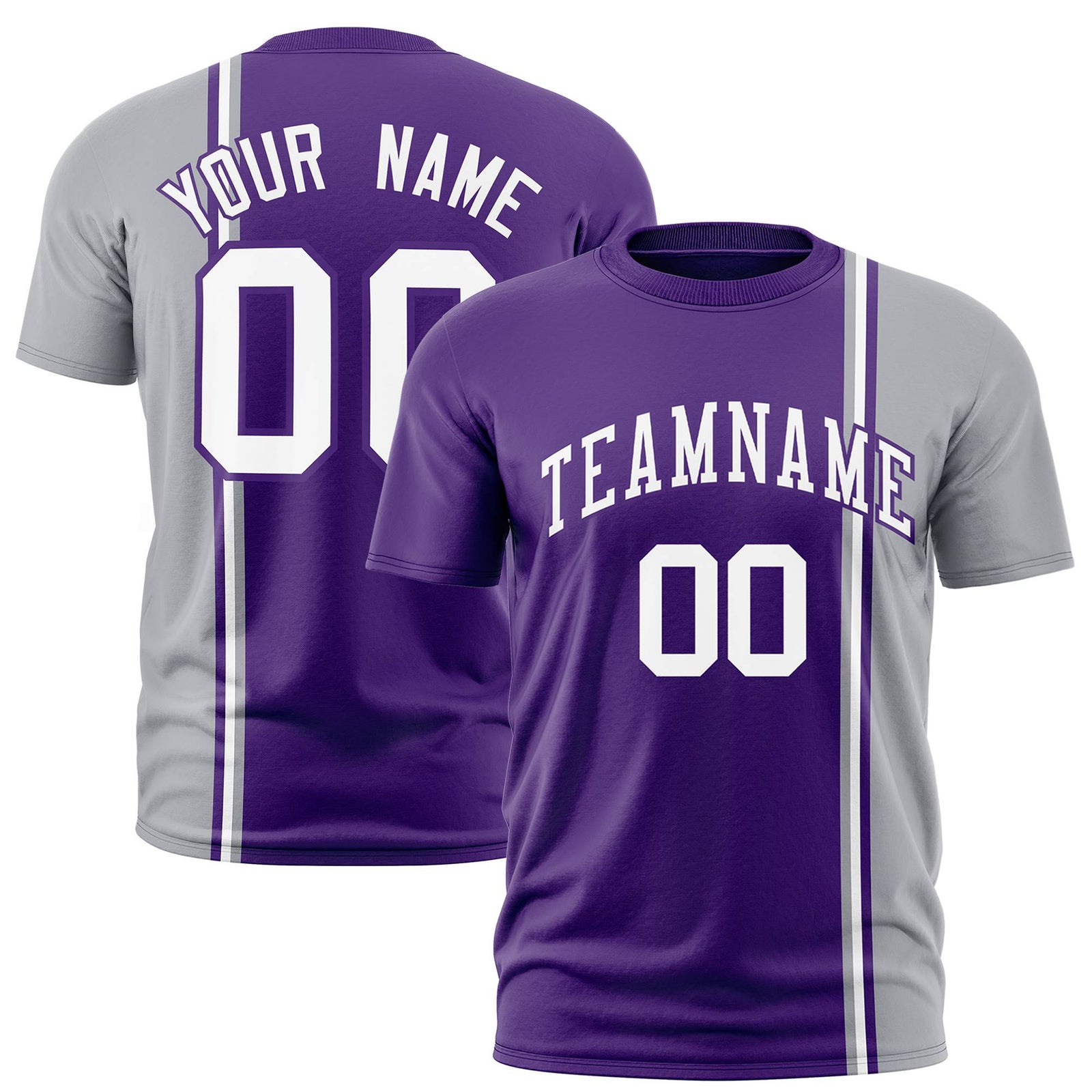Custom Purple Gray-White Crew neck Color Contrast Design T-Shirts