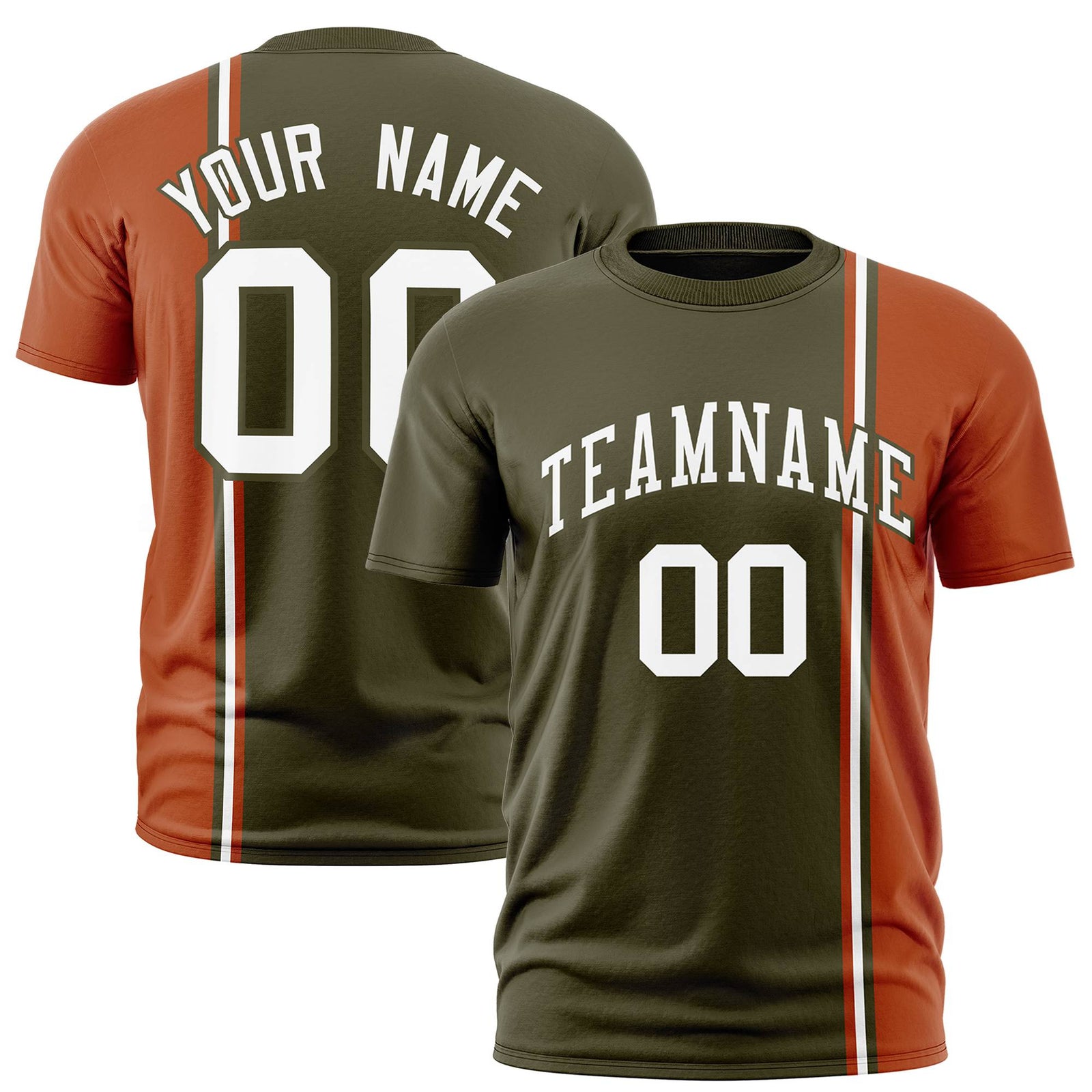 Custom Olive Munsell-White Crew neck Color Contrast Design T-Shirts