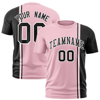 Custom Light Pink Black-White Crew neck Color Contrast Design T-Shirts - Style 1