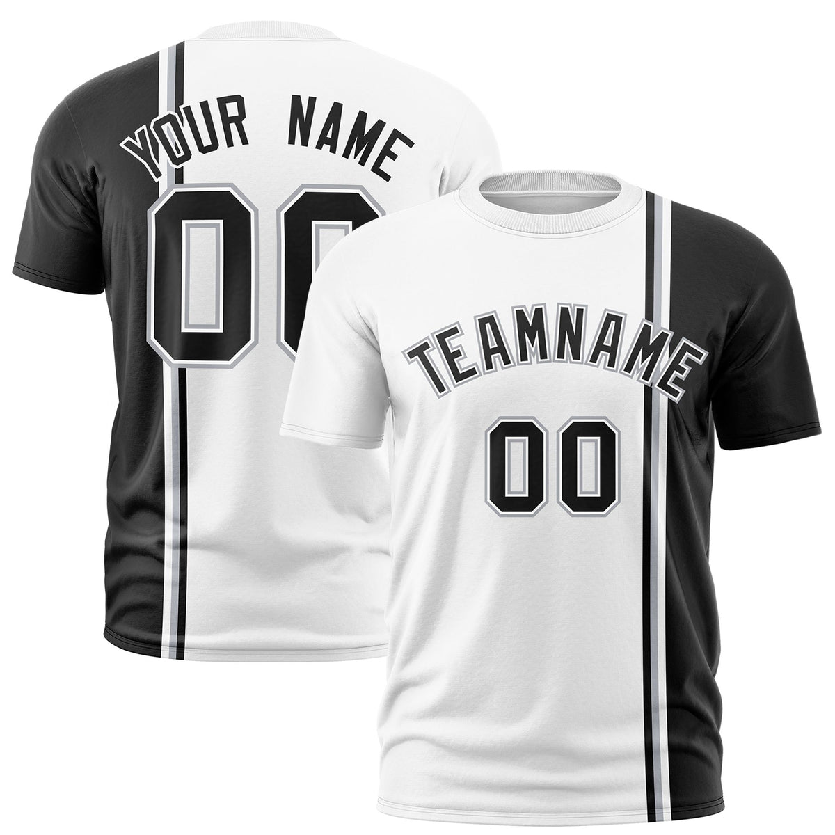 Custom White Black-Gray Crew neck Color Contrast Design T-Shirts