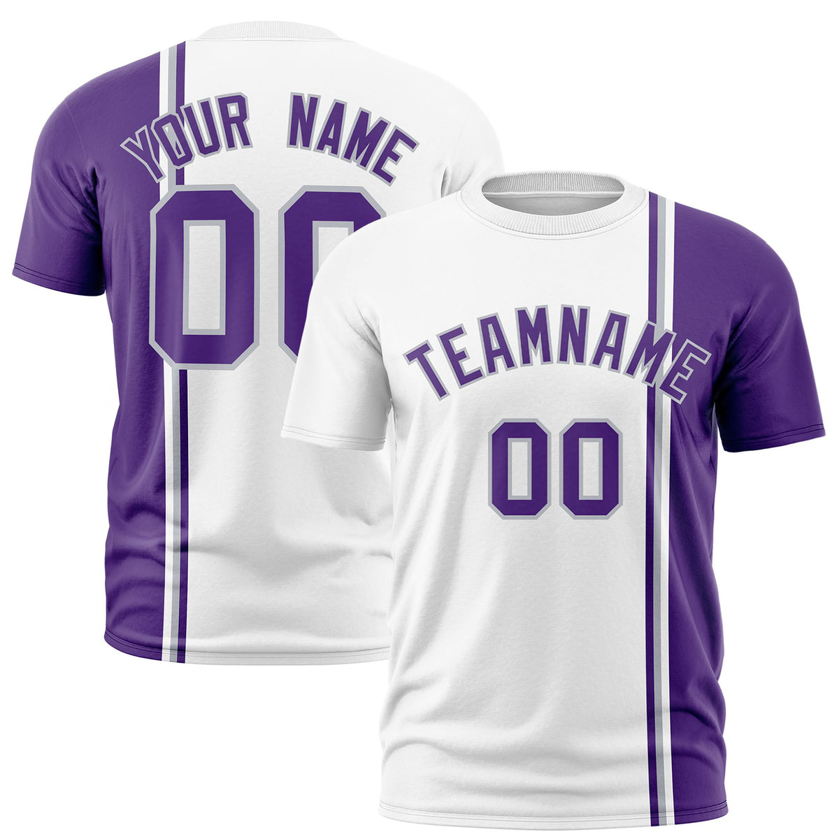 Custom White Purple-Gray Crew neck Color Contrast Design T-Shirts