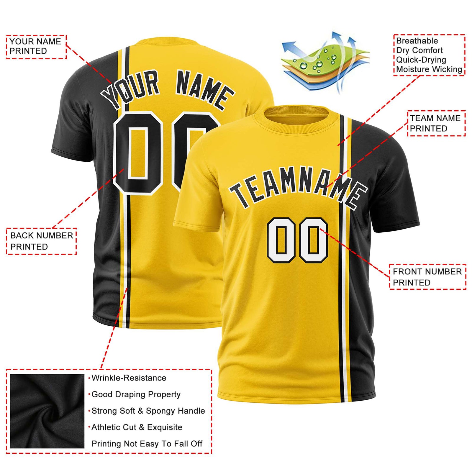 Custom Gold-01 Black-White Crew neck Color Contrast Design T-Shirts