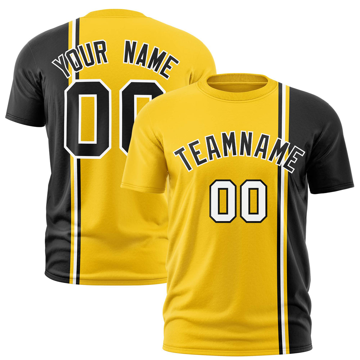 Custom Gold-01 Black-White Crew neck Color Contrast Design T-Shirts