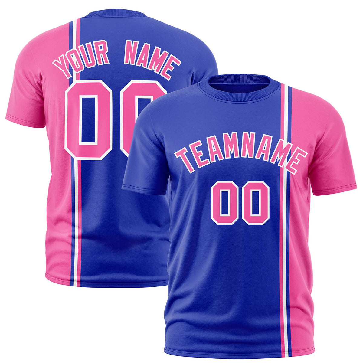 Custom Royal Blue Pink-White Crew neck Color Contrast Design T-Shirts