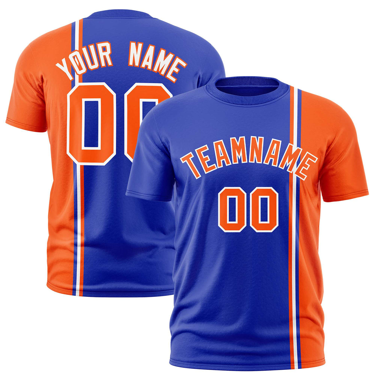Custom Royal Blue Orange-White Crew neck Color Contrast Design T-Shirts