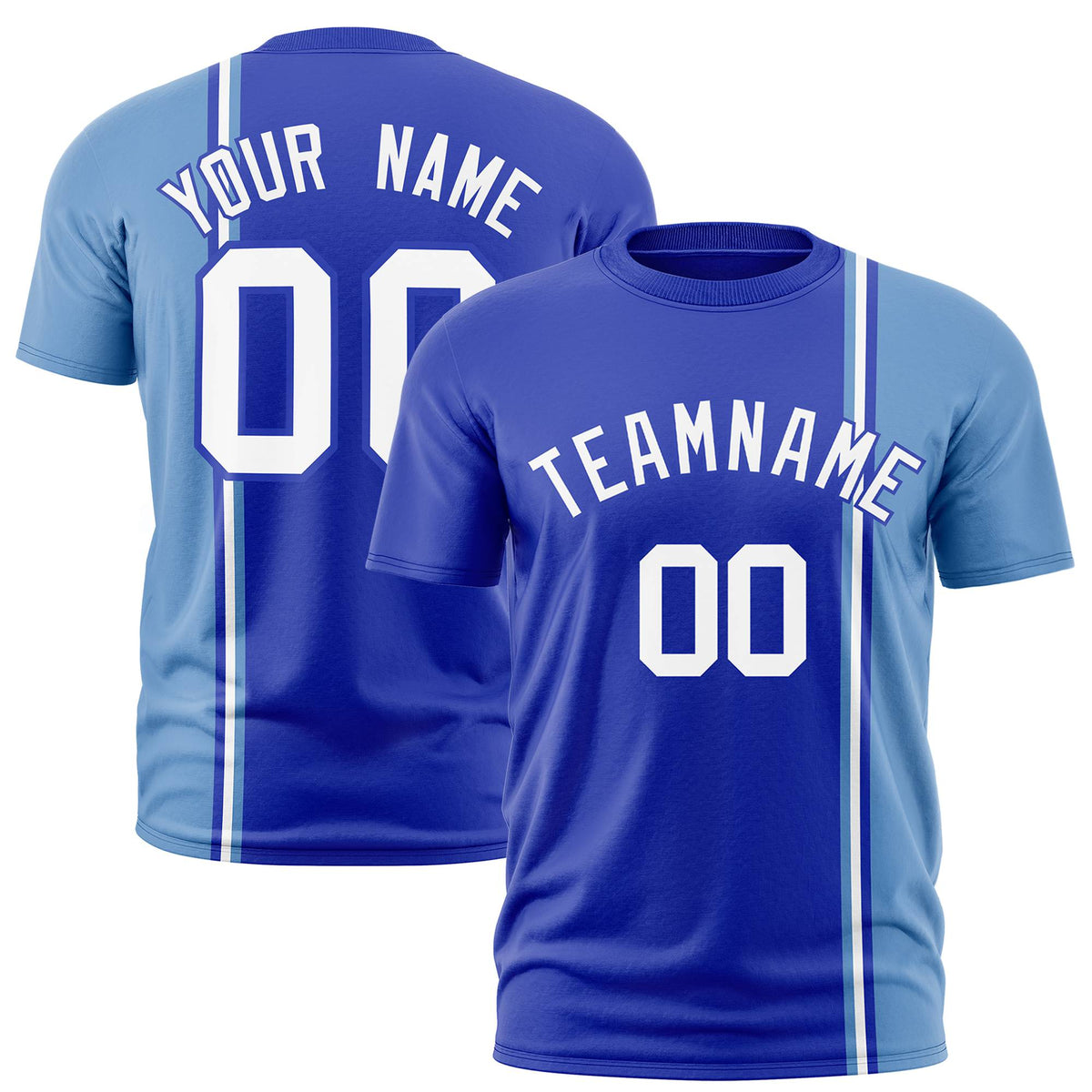 Custom Royal Blue Powder Blue-White Crew neck Color Contrast Design T-Shirts