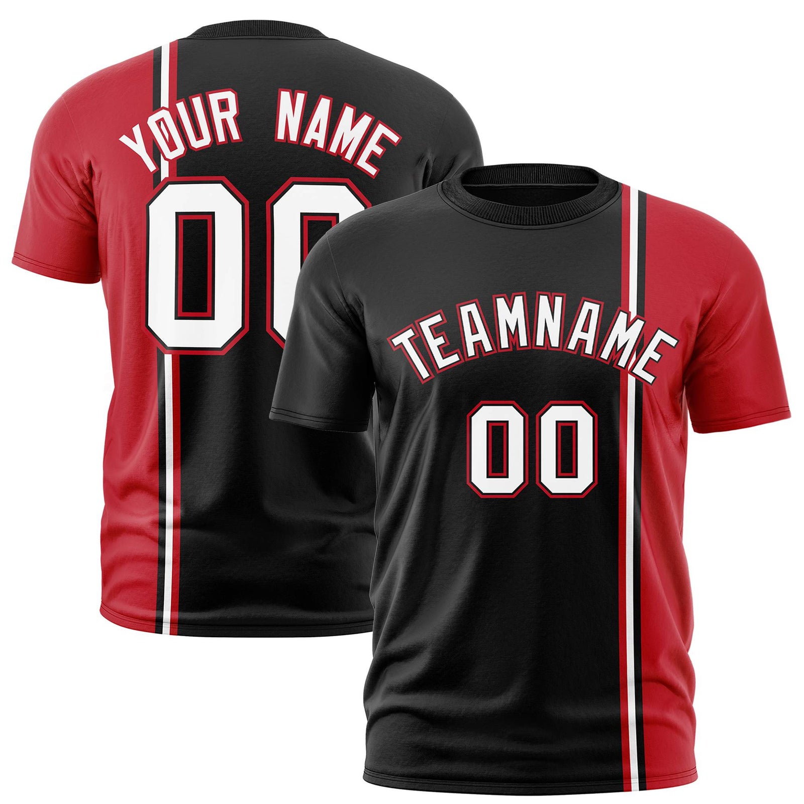 Custom Black Red-White Crew neck Color Contrast Design T-Shirts