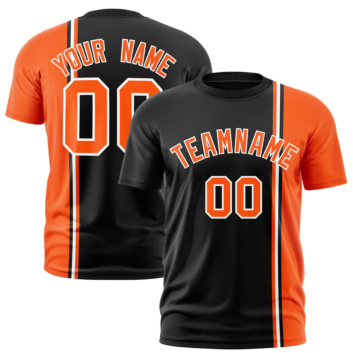 Custom Black Orange-White Crew neck Color Contrast Design T-Shirts