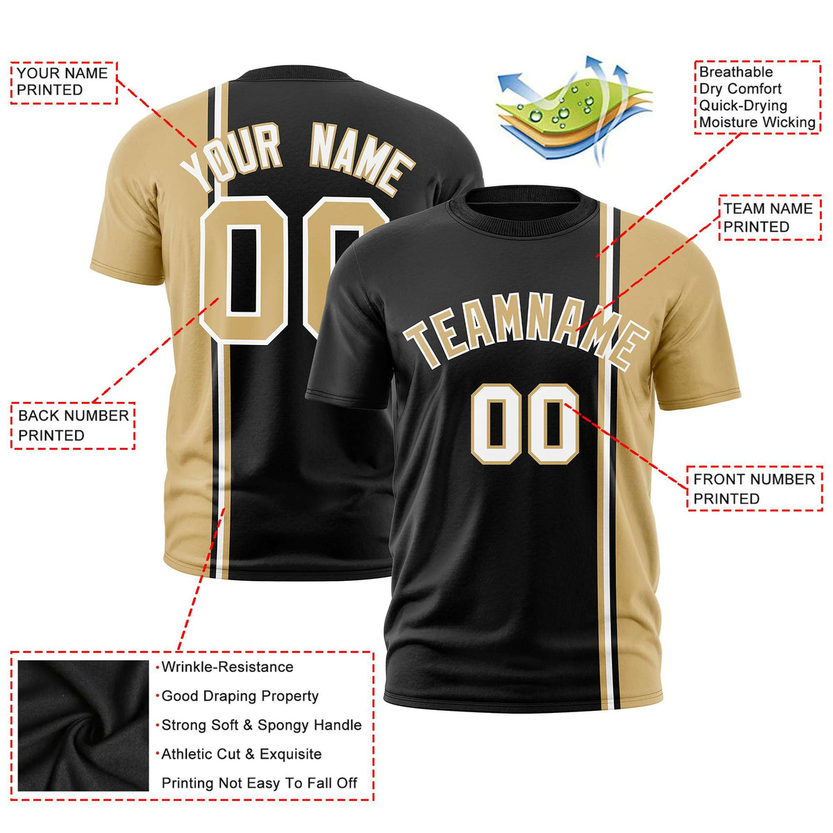 Custom Black Khaki-White Crew neck Color Contrast Design T-Shirts