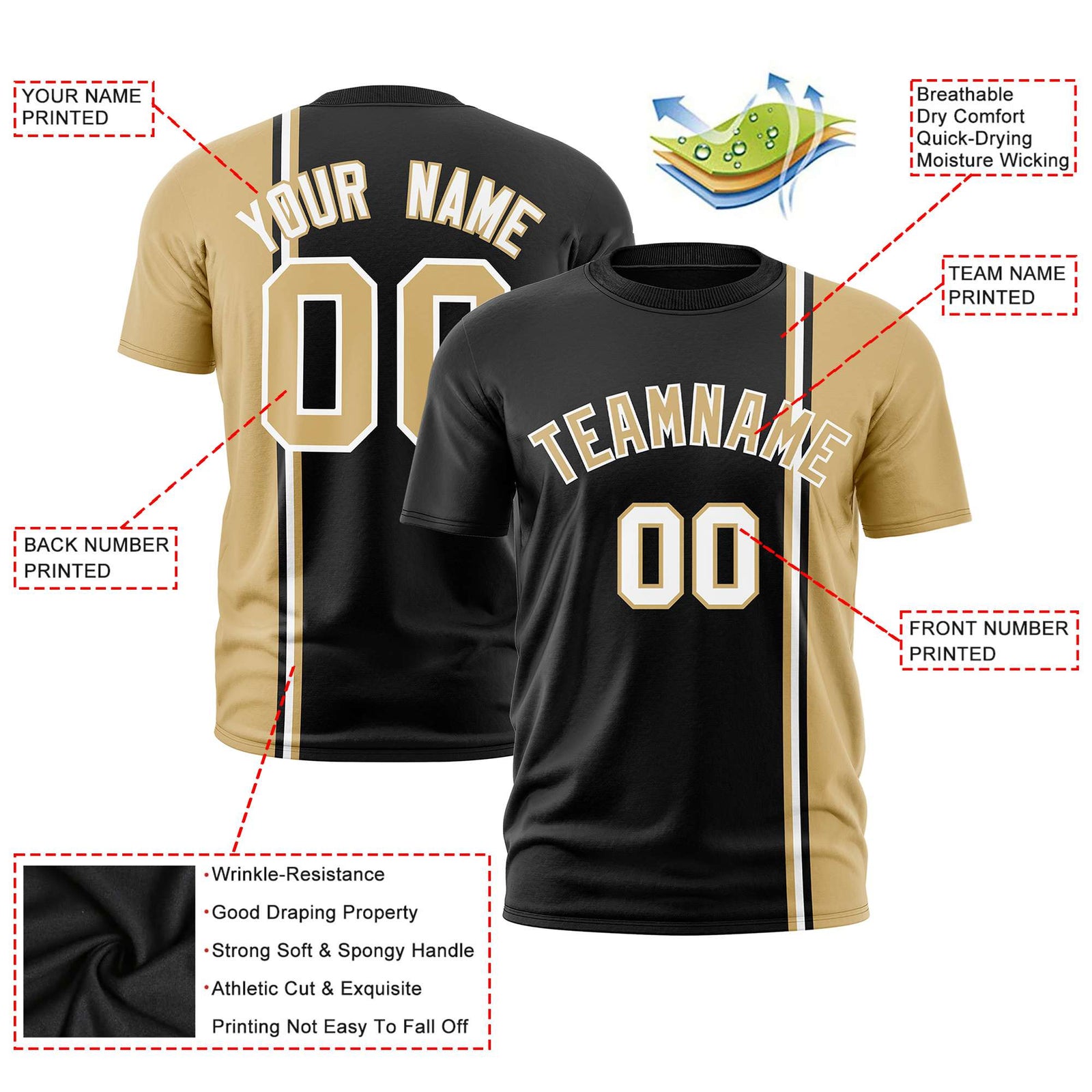 Custom Black Khaki-White Crew neck Color Contrast Design T-Shirts