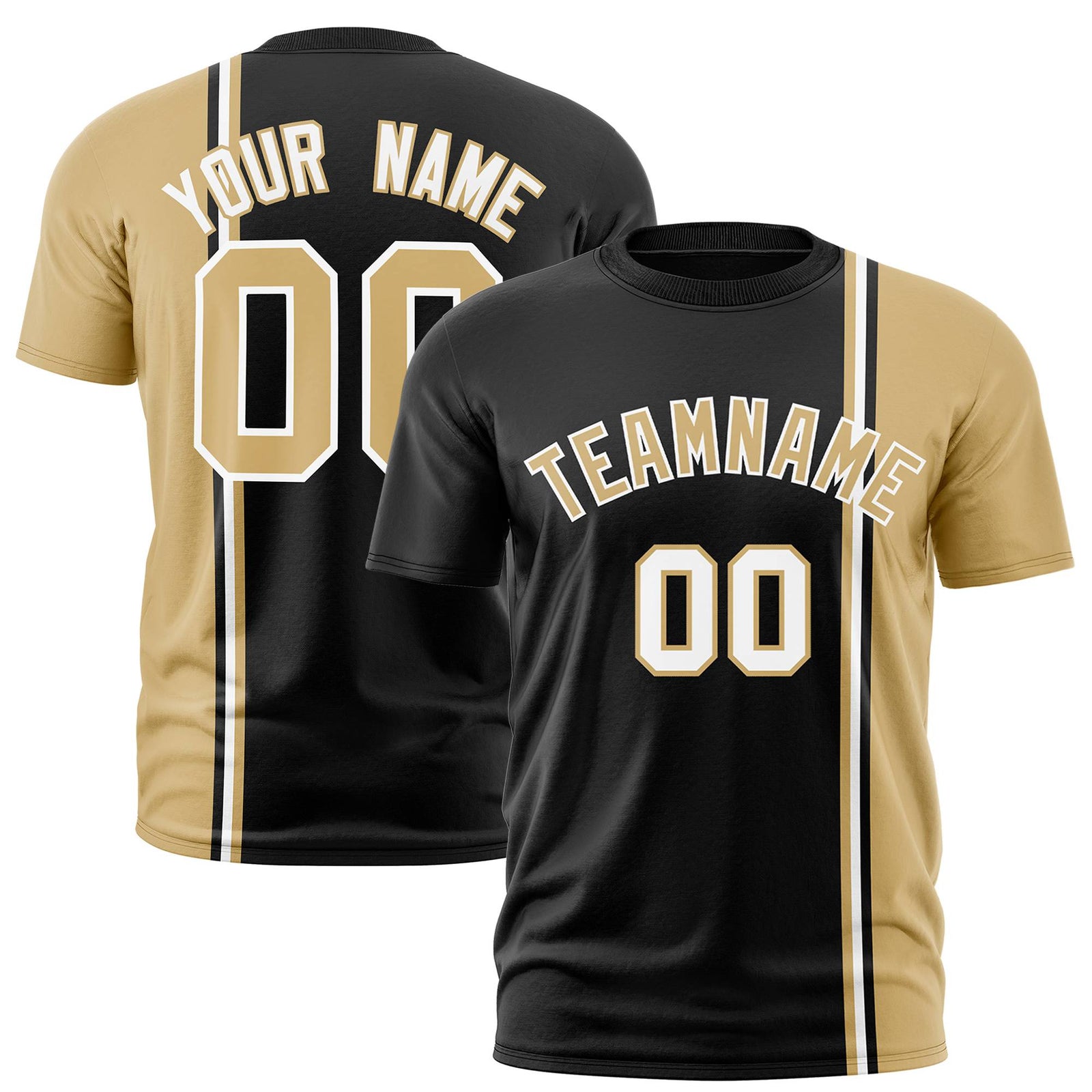 Custom Black Khaki-White Crew neck Color Contrast Design T-Shirts