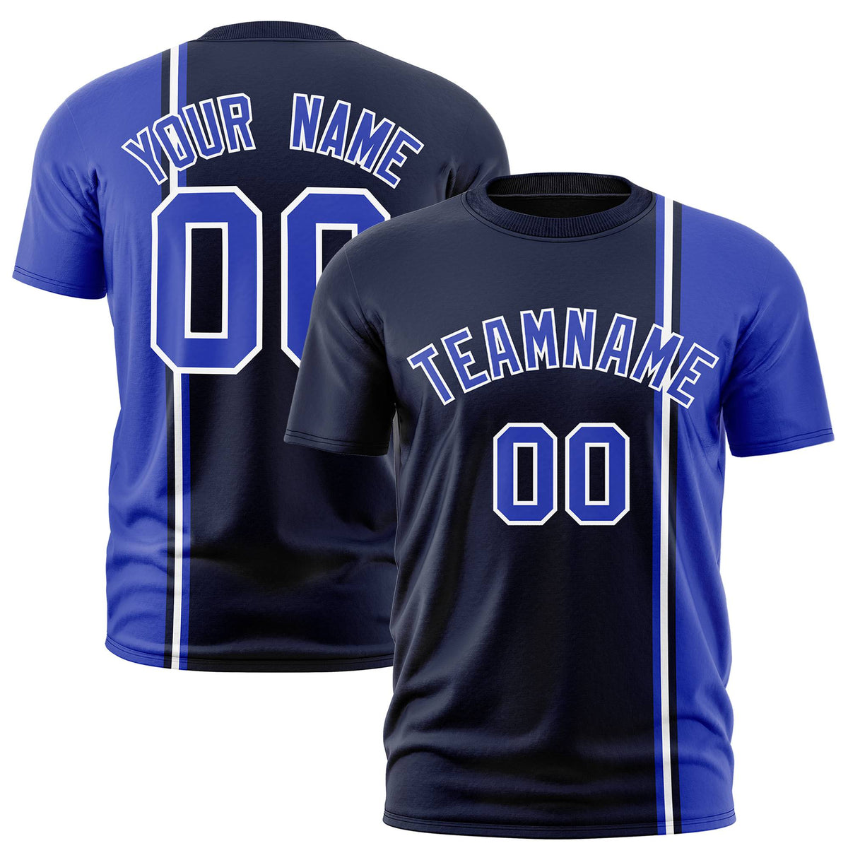 Custom Navy Royal Blue-White Crew neck Color Contrast Design T-Shirts