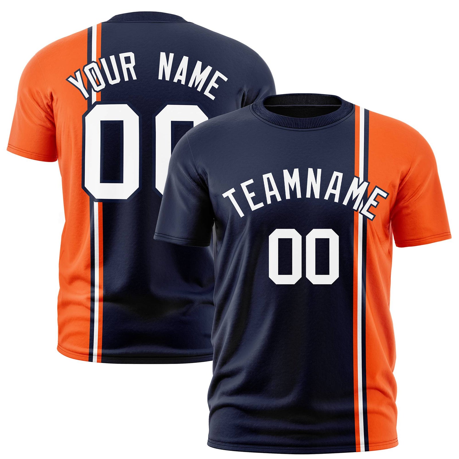 Custom Navy Orange-White Crew neck Color Contrast Design T-Shirts