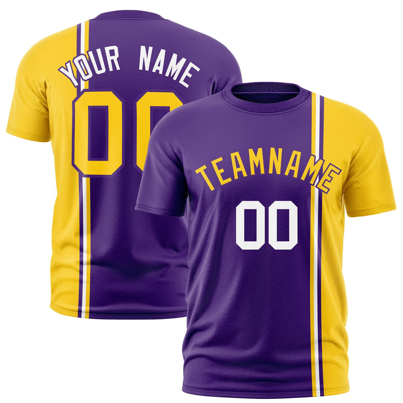 Custom Purple Gold-01 White Crew neck Color Contrast Design T-Shirts