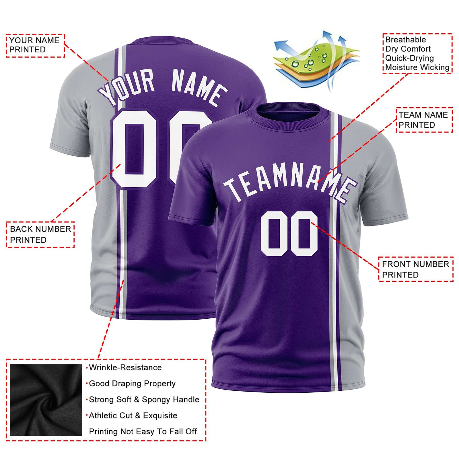 Custom Purple Gray-White Crew neck Color Contrast Design T-Shirts