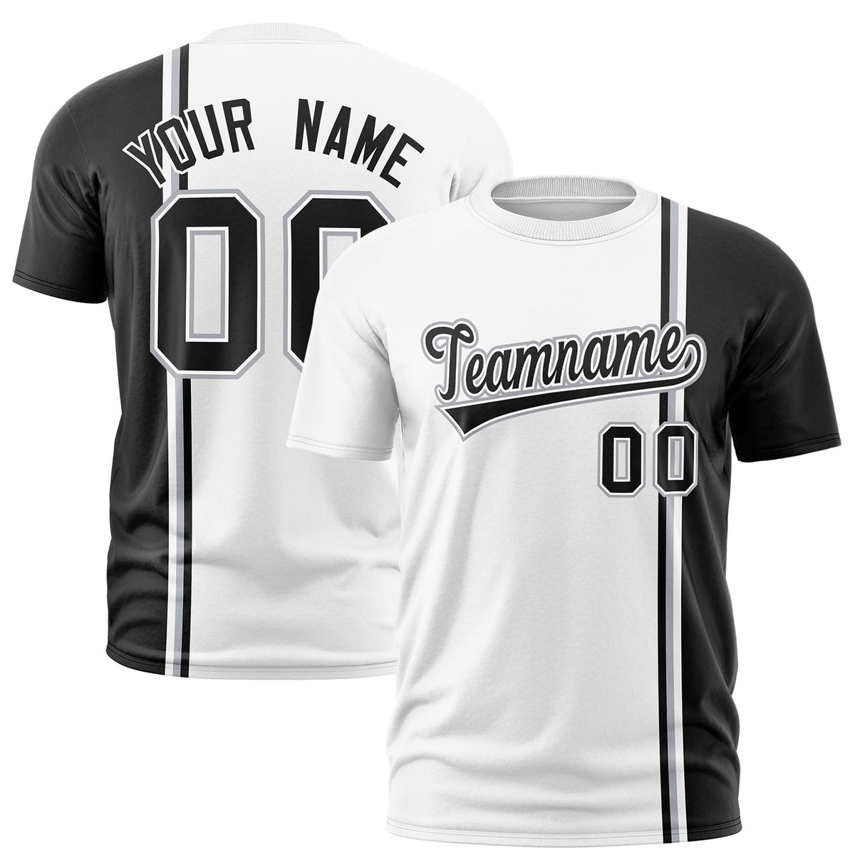 Custom White Black-Gray Crew neck Color Contrast Design T-Shirts