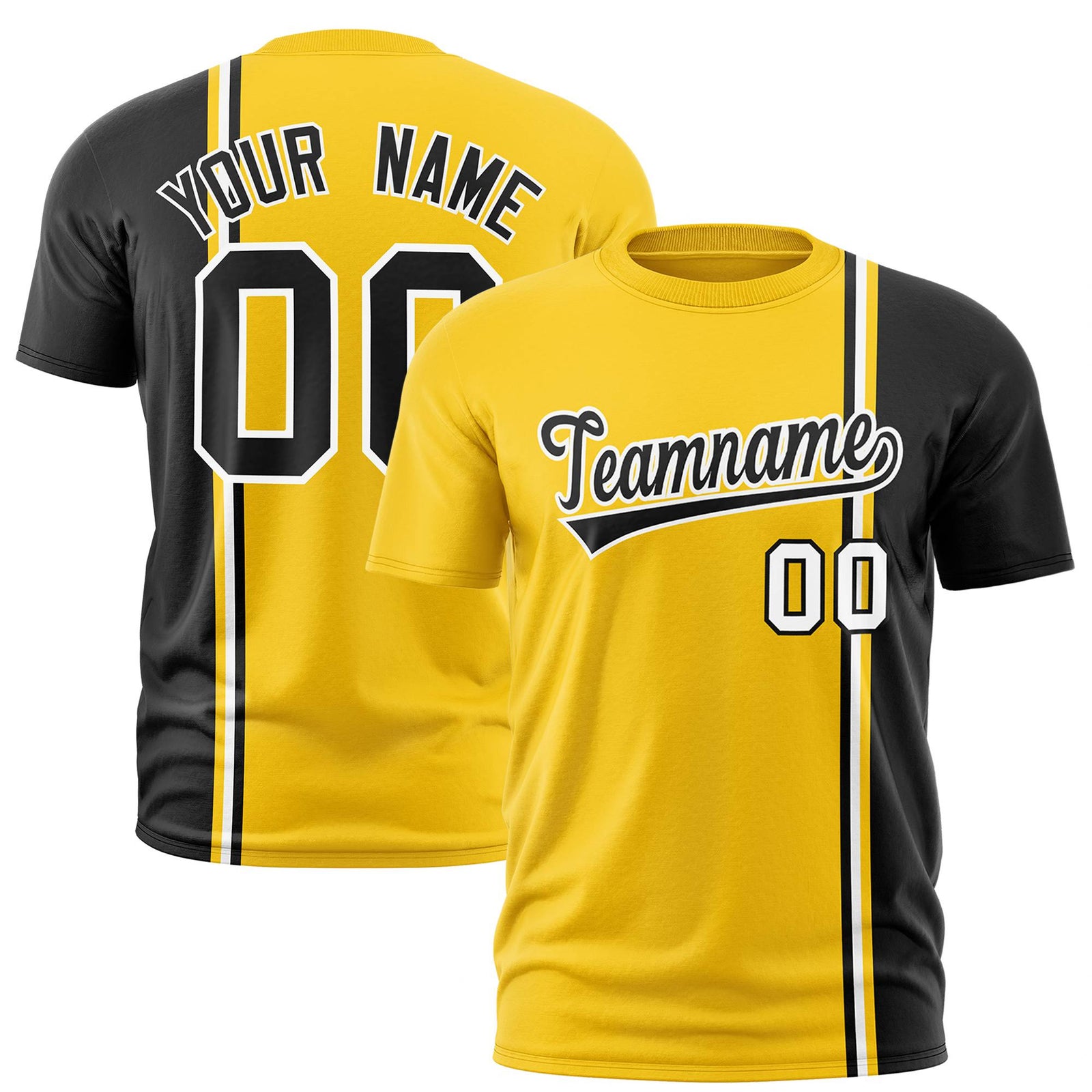 Custom Gold-01 Black-White Crew neck Color Contrast Design T-Shirts