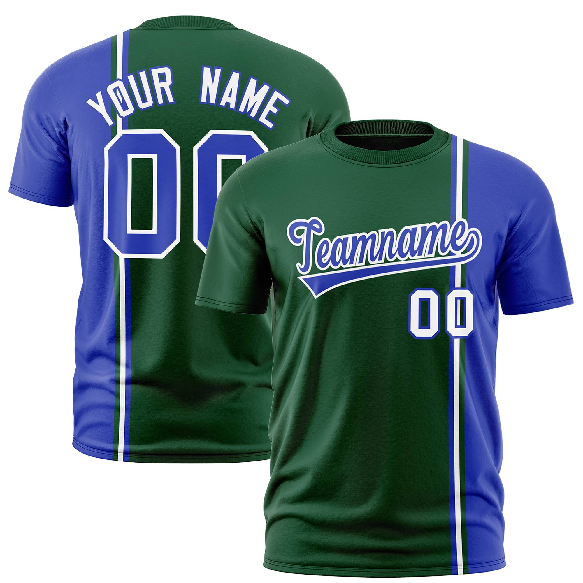 Custom Green Royal Blue-White Crew neck Color Contrast Design T-Shirts