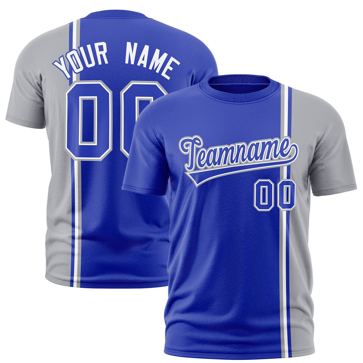 Custom Royal Blue Gray-White Crew neck Color Contrast Design T-Shirts