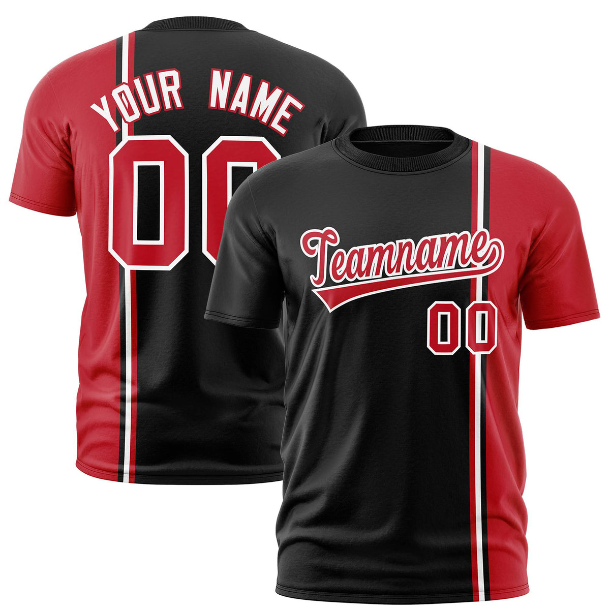 Custom Black Royal Red-White Crew neck Color Contrast Design T-Shirts