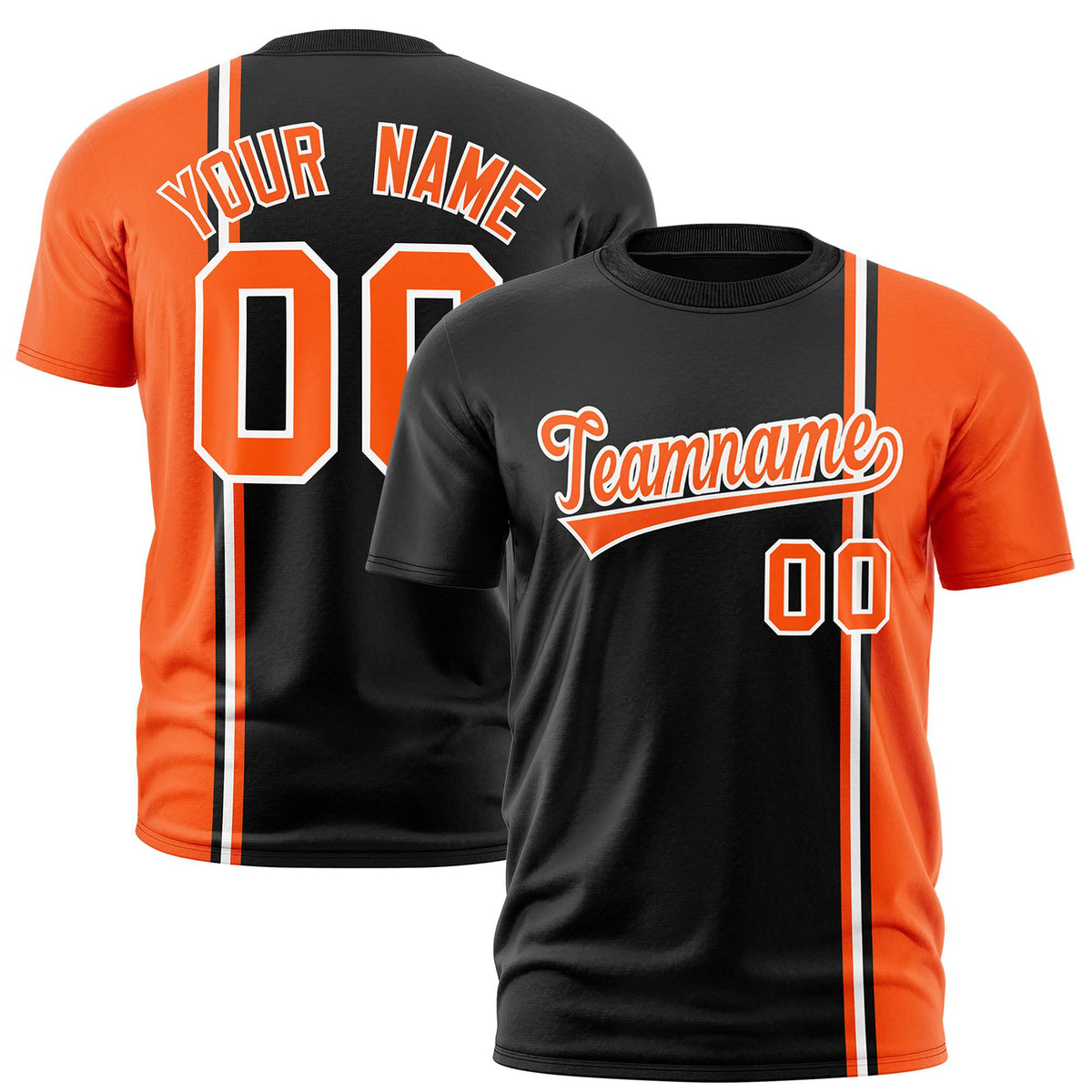 Custom Black Orange-White Crew neck Color Contrast Design T-Shirts