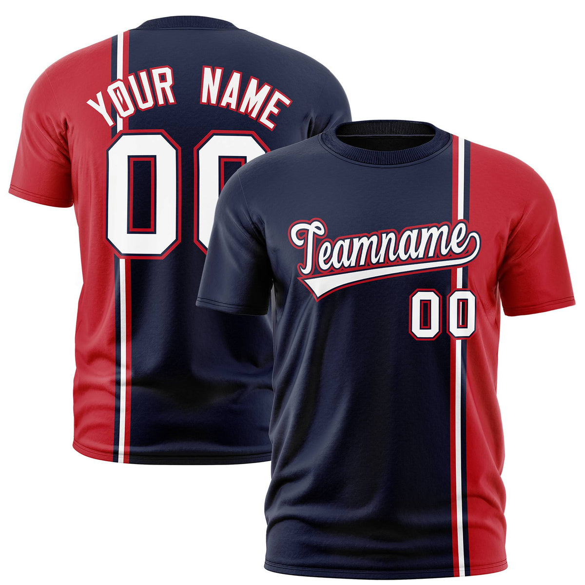 Custom Navy Red-White Crew neck Color Contrast Design T-Shirts