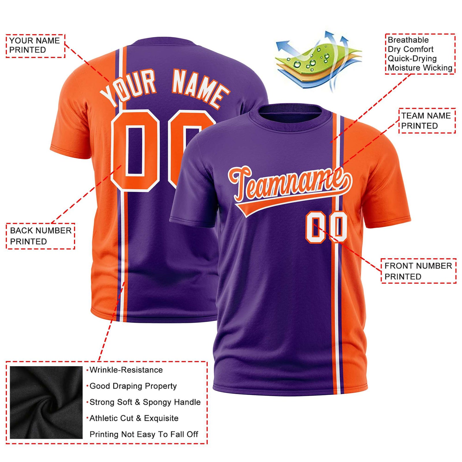 Custom Purple Orange-White Crew neck Color Contrast Design T-Shirts