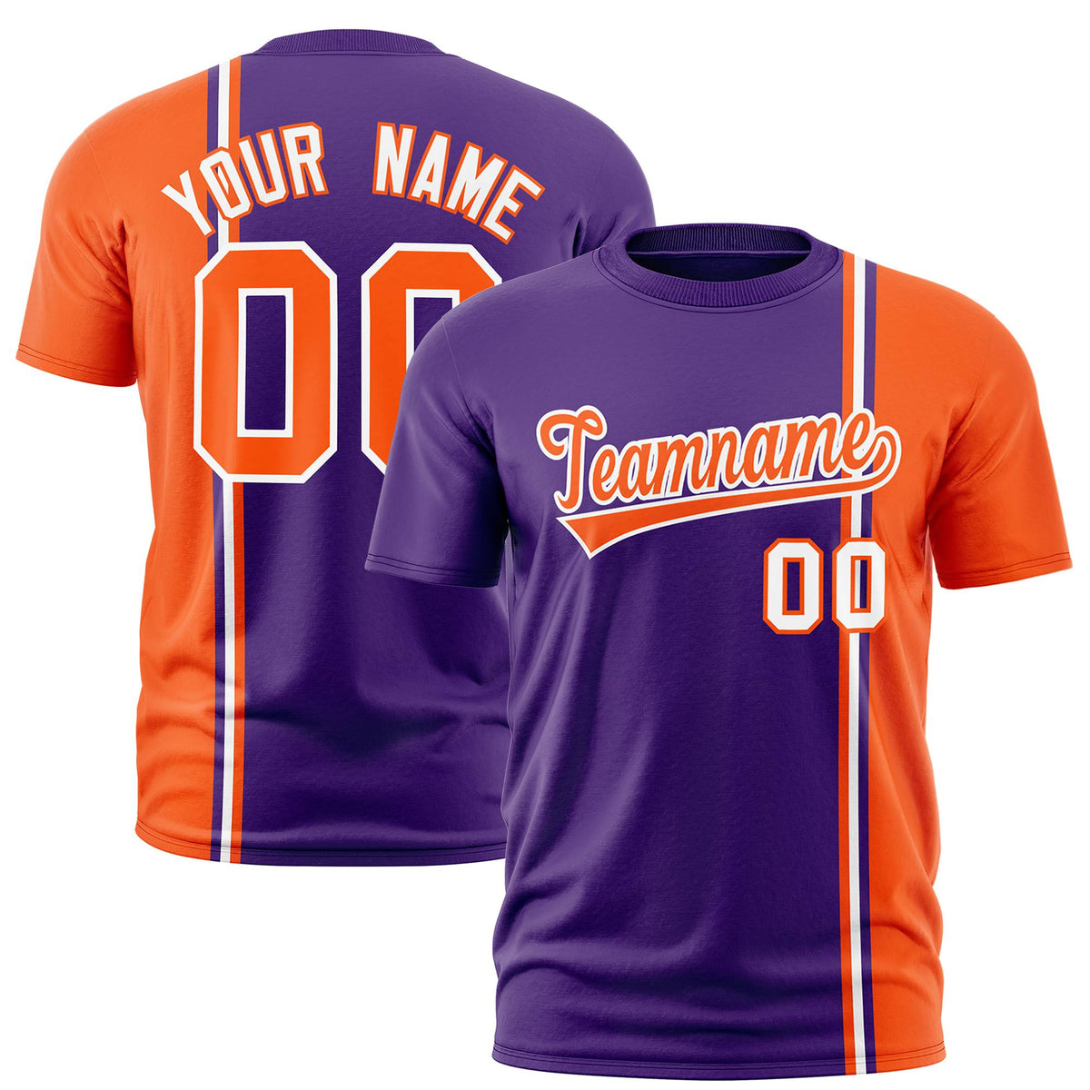 Custom Purple Orange-White Crew neck Color Contrast Design T-Shirts