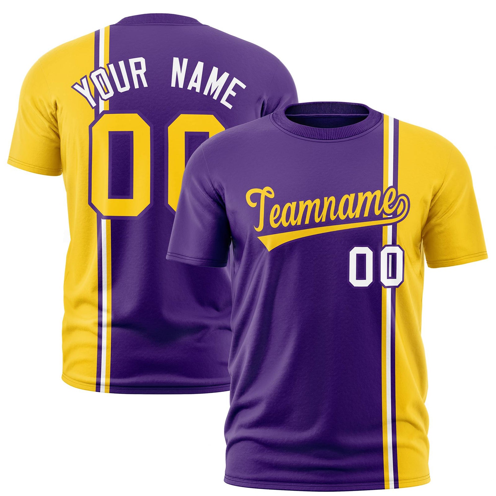 Custom Purple Gold-01 White Crew neck Color Contrast Design T-Shirts