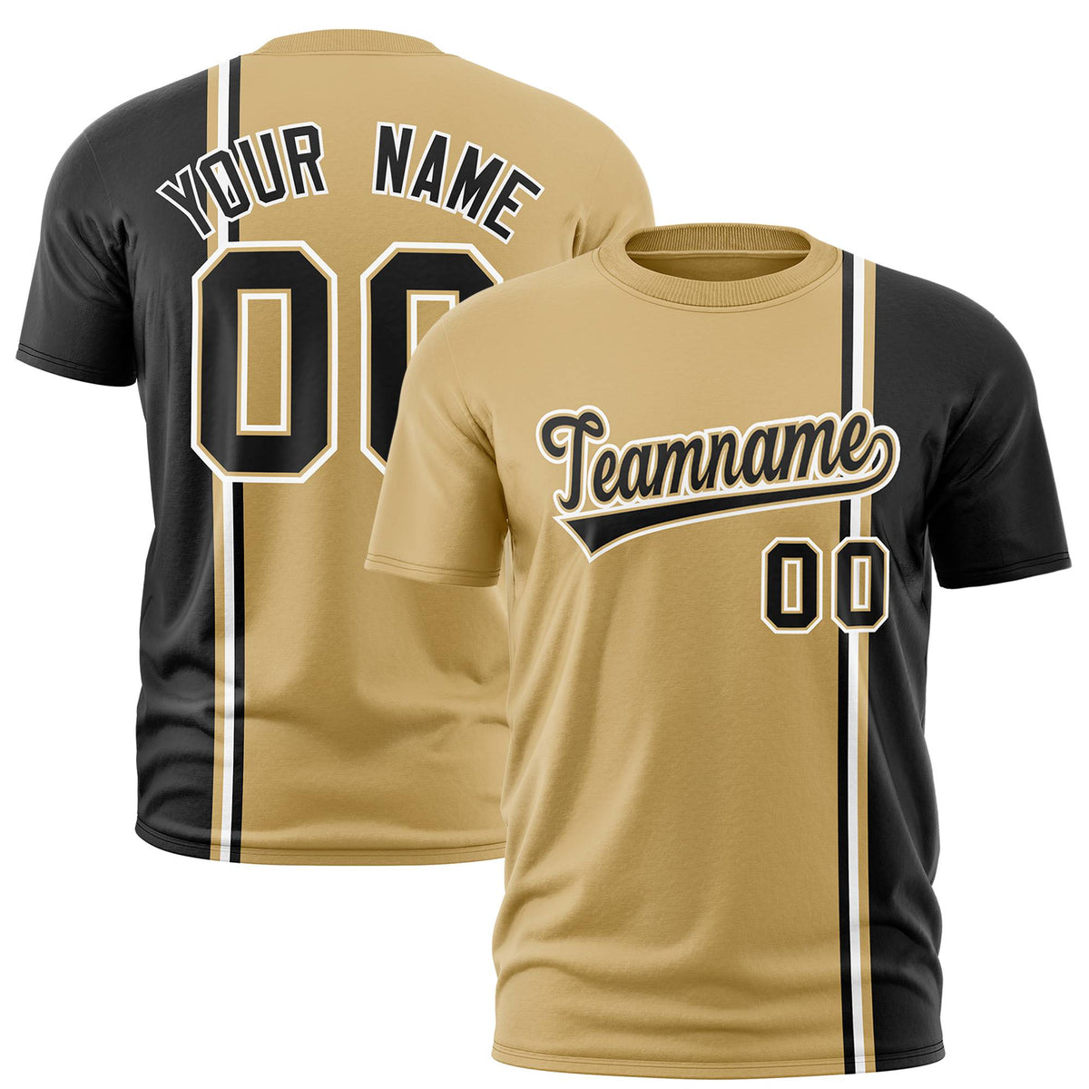 Custom Gold Black-White Crew neck Color Contrast Design T-Shirts