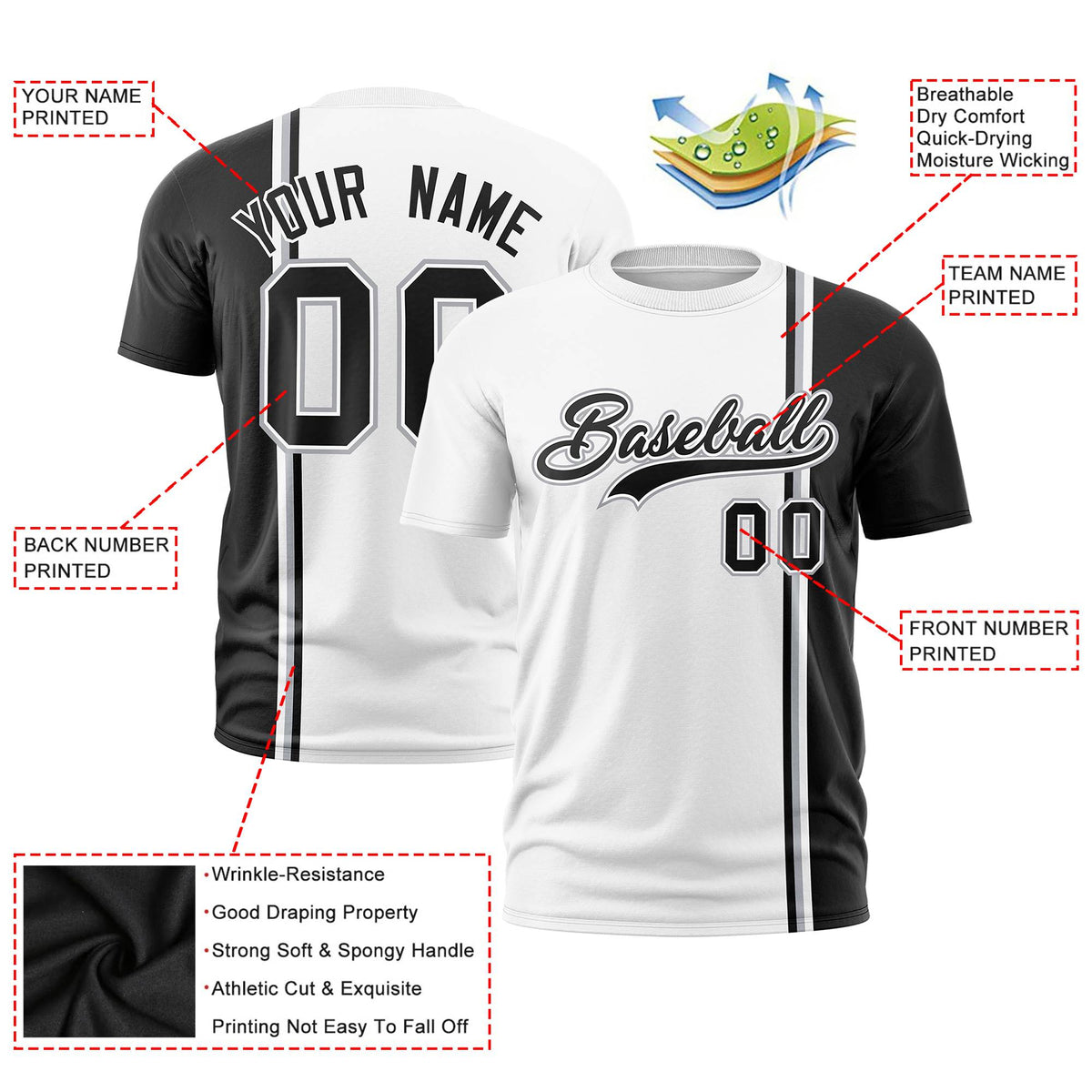 Custom White Black-Gray Crew neck Color Contrast Design T-Shirts