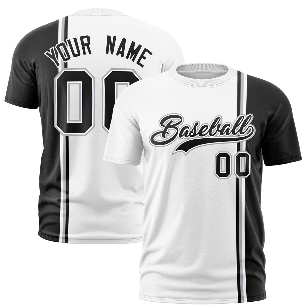 Custom White Black-Gray Crew neck Color Contrast Design T-Shirts