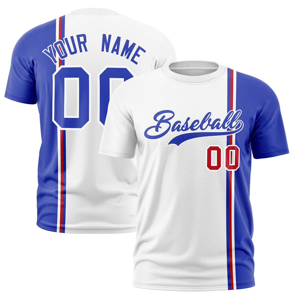 Custom White Royal Blue-Red Crew neck Color Contrast Design T-Shirts