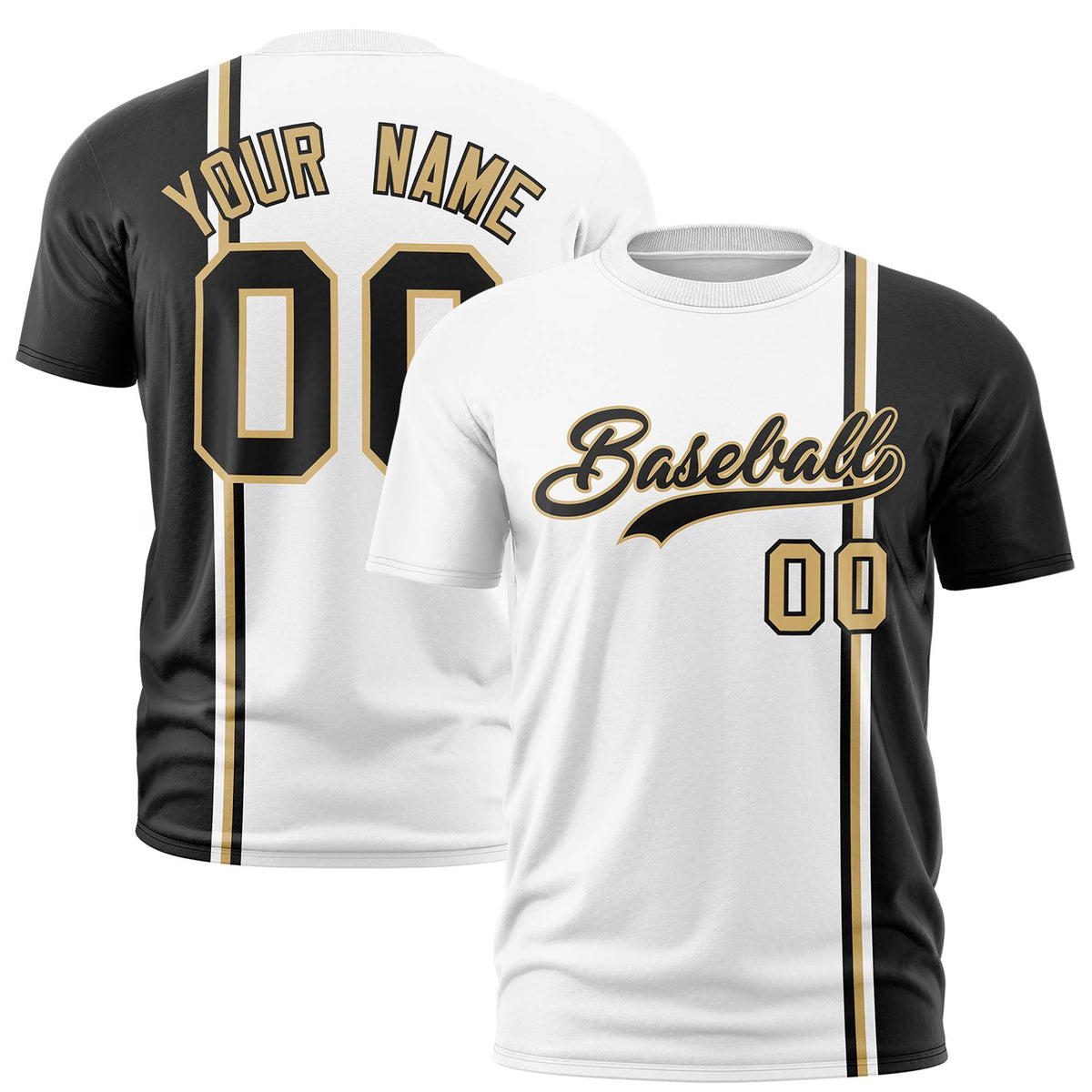 Custom White Black-Gold Crew neck Color Contrast Design T-Shirts