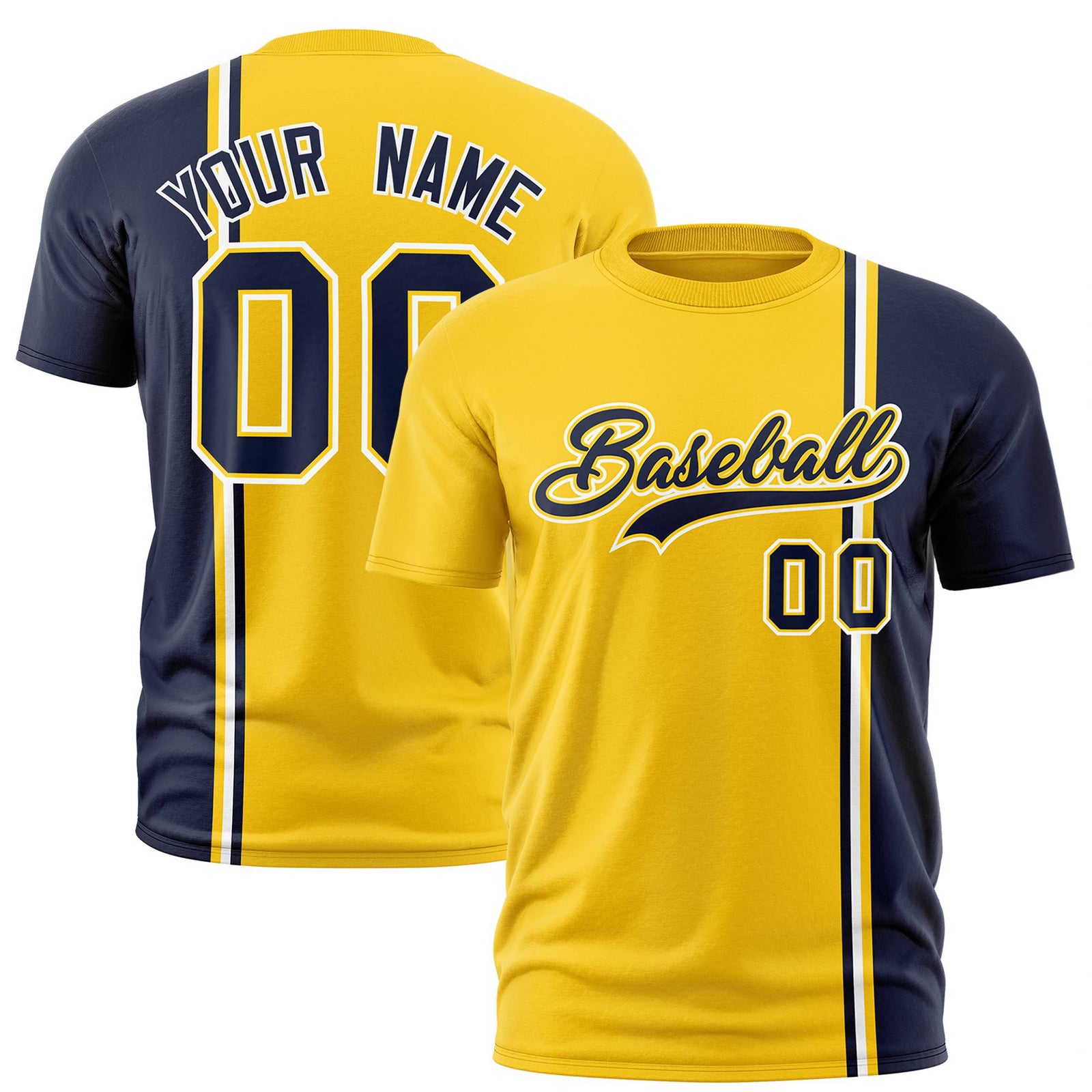Custom Gold-01 Navy-White Crew neck Color Contrast Design T-Shirts