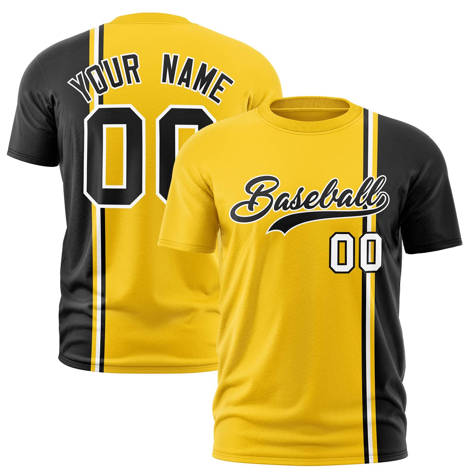 Custom Gold-01 Black-White Crew neck Color Contrast Design T-Shirts