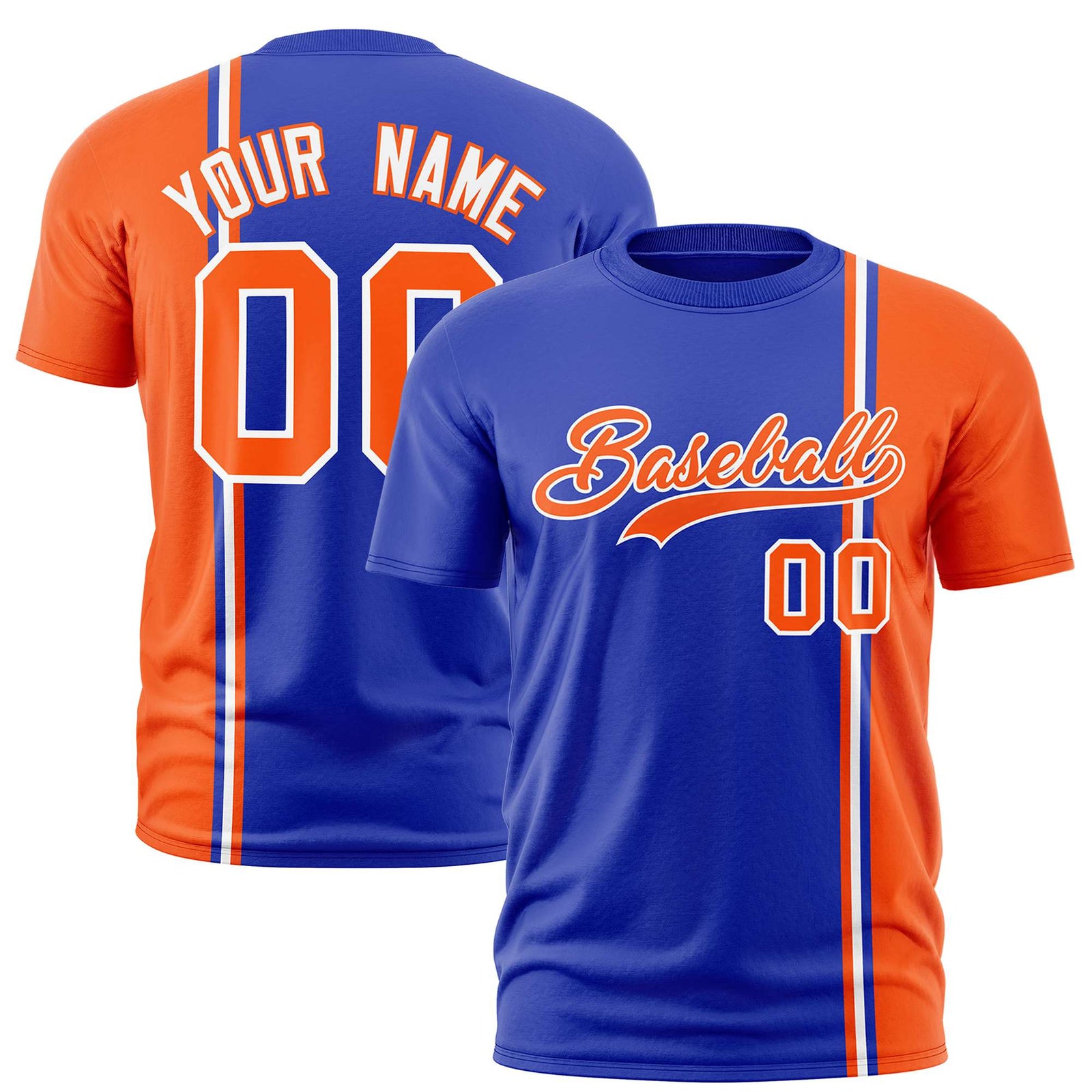 Custom Royal Blue Orange-White Crew neck Color Contrast Design T-Shirts