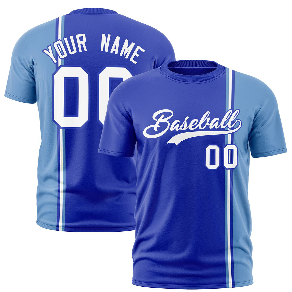 Custom Royal Blue Powder Blue-White Crew neck Color Contrast Design T-Shirts