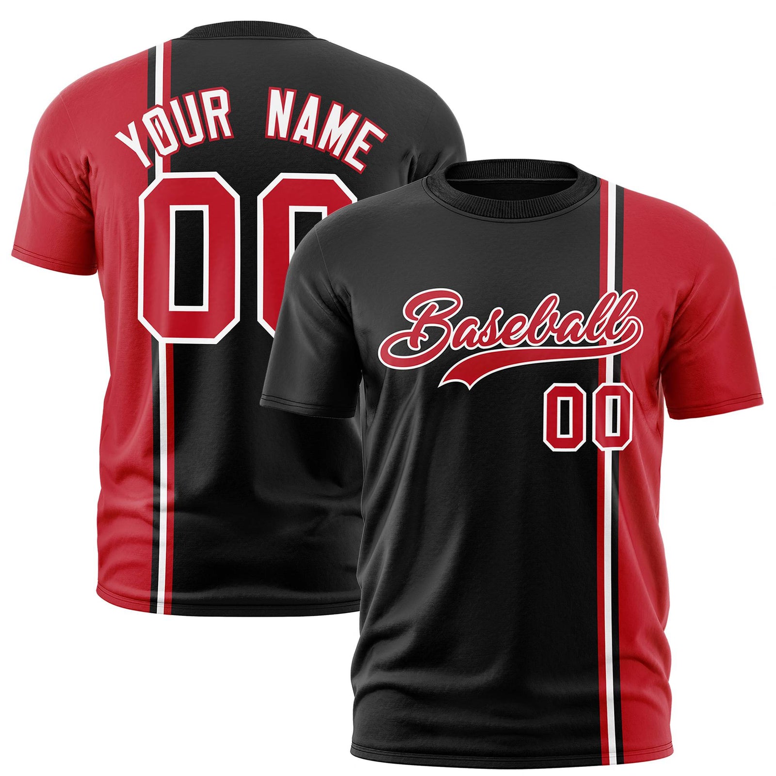 Custom Black Royal Red-White Crew neck Color Contrast Design T-Shirts