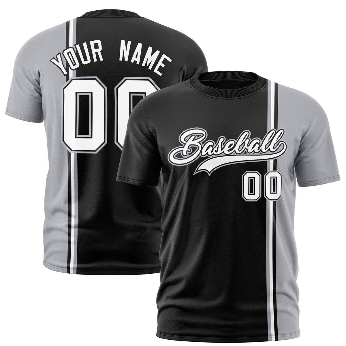 Custom Black Gray-White Crew neck Color Contrast Design T-Shirts