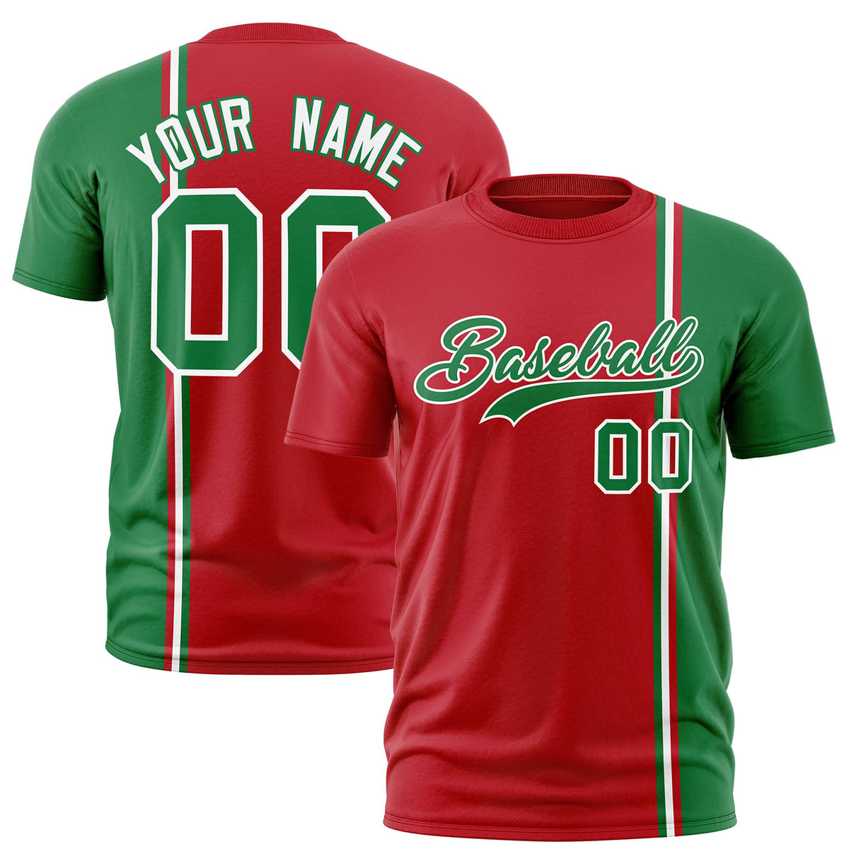 Custom Red Kelly Green-White Crew neck Color Contrast Design T-Shirts
