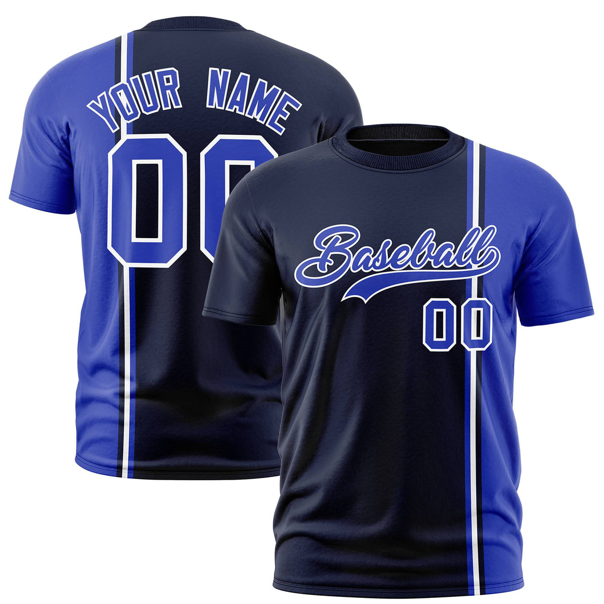 Custom Navy Royal Blue-White Crew neck Color Contrast Design T-Shirts