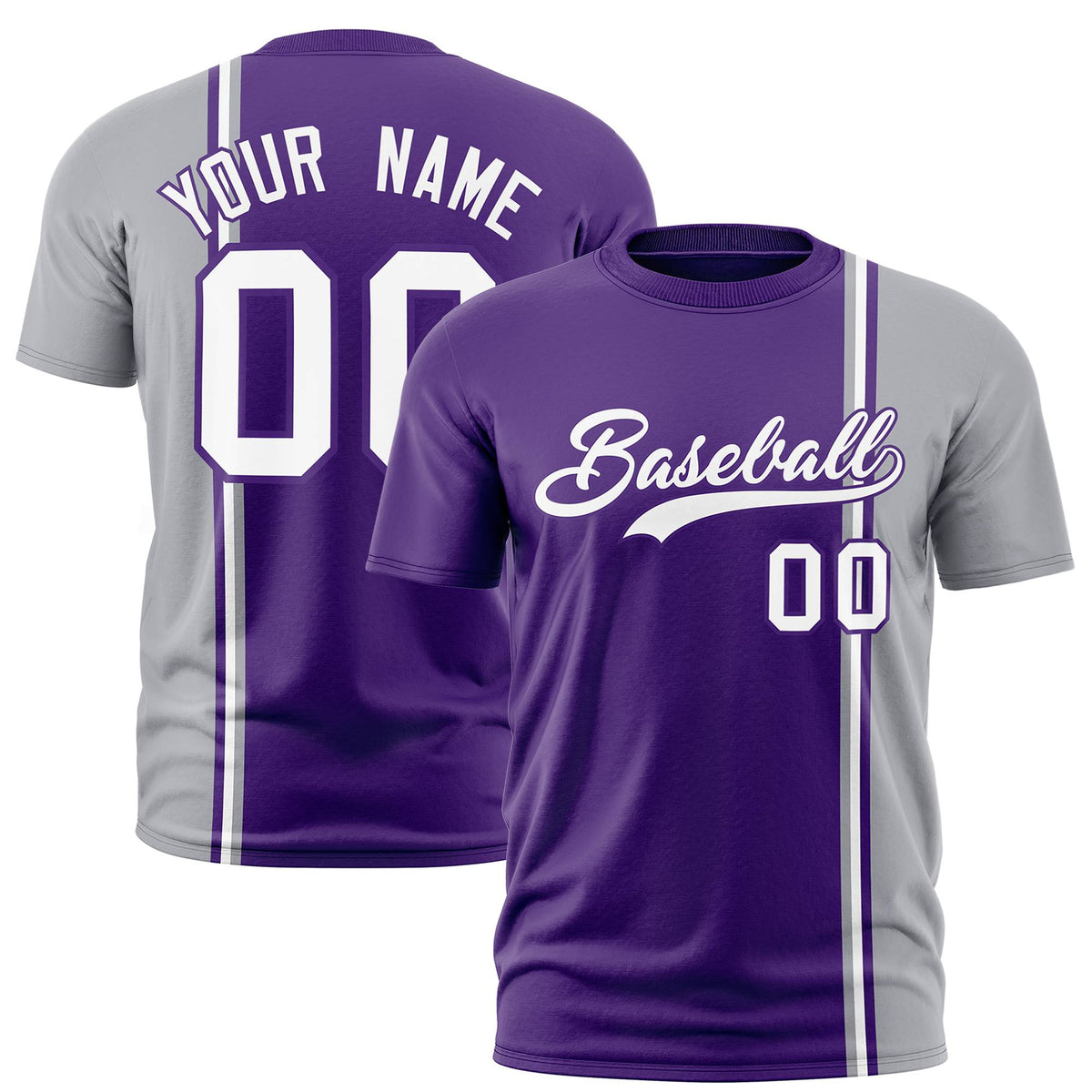 Custom Purple Gray-White Crew neck Color Contrast Design T-Shirts
