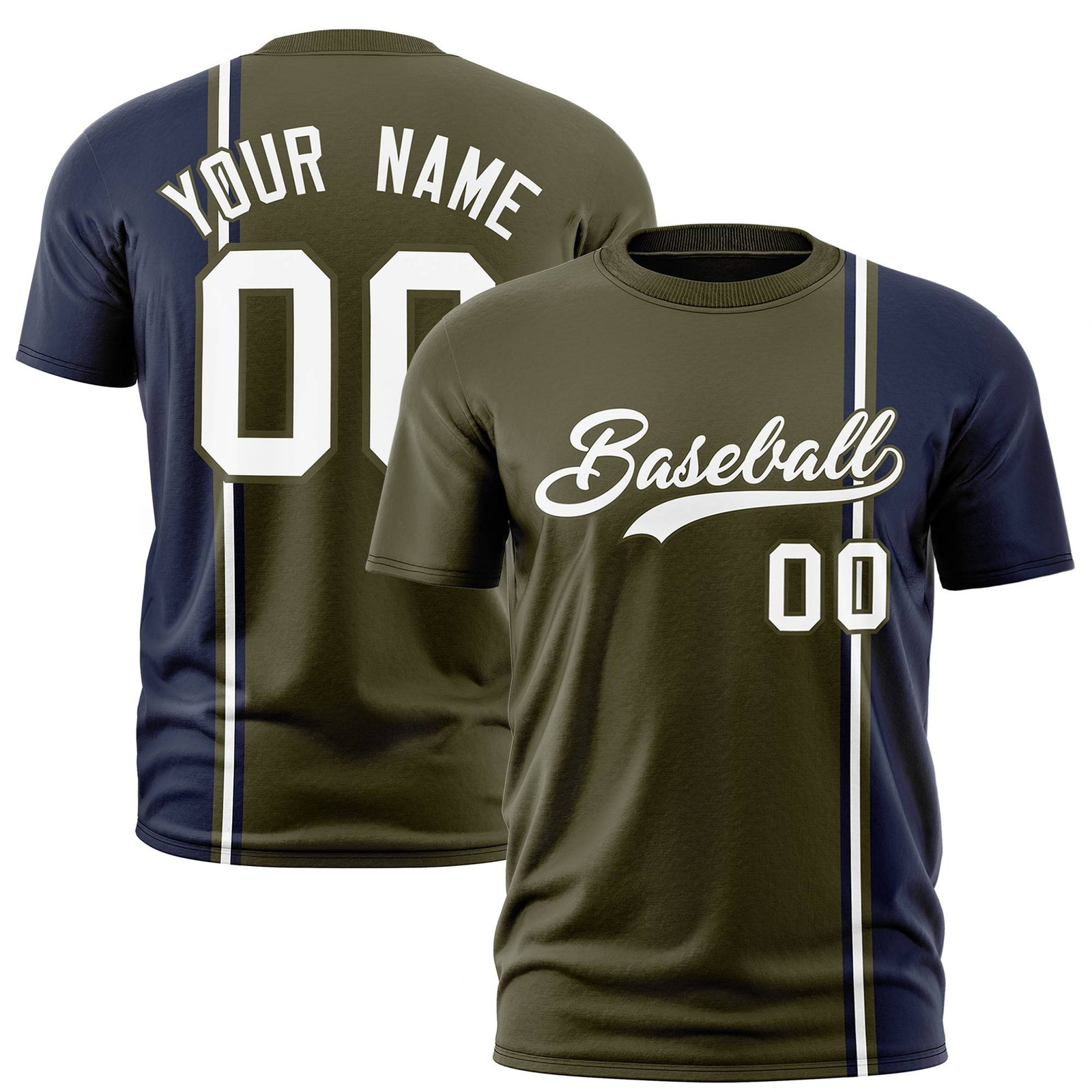 Custom Olive Navy-White Crew neck Color Contrast Design T-Shirts