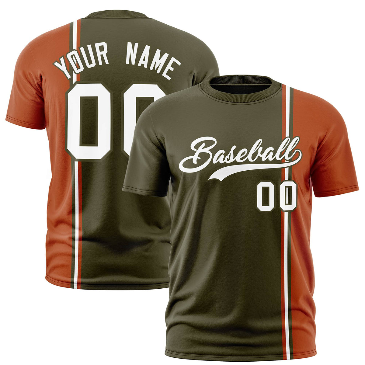 Custom Olive Munsell-White Crew neck Color Contrast Design T-Shirts