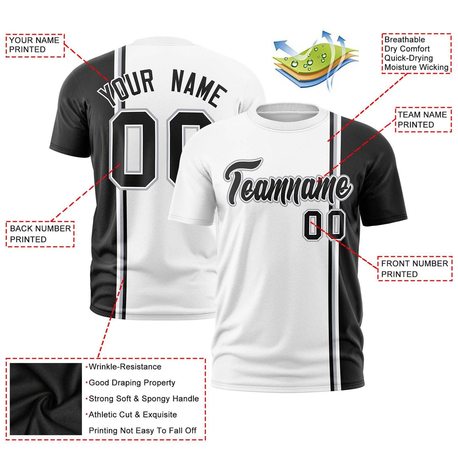 Custom White Black-Gray Crew neck Color Contrast Design T-Shirts