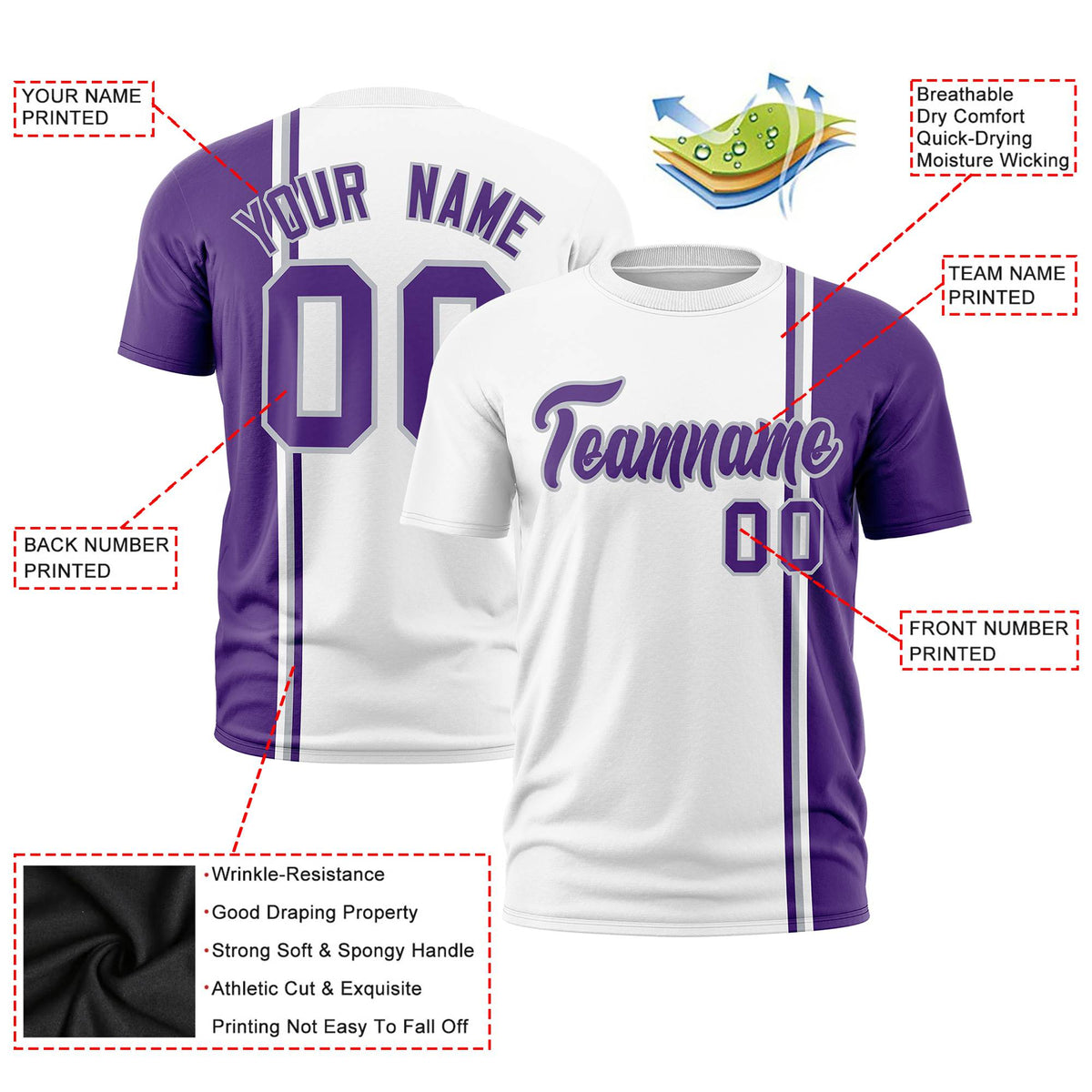 Custom White Purple-Gray Crew neck Color Contrast Design T-Shirts