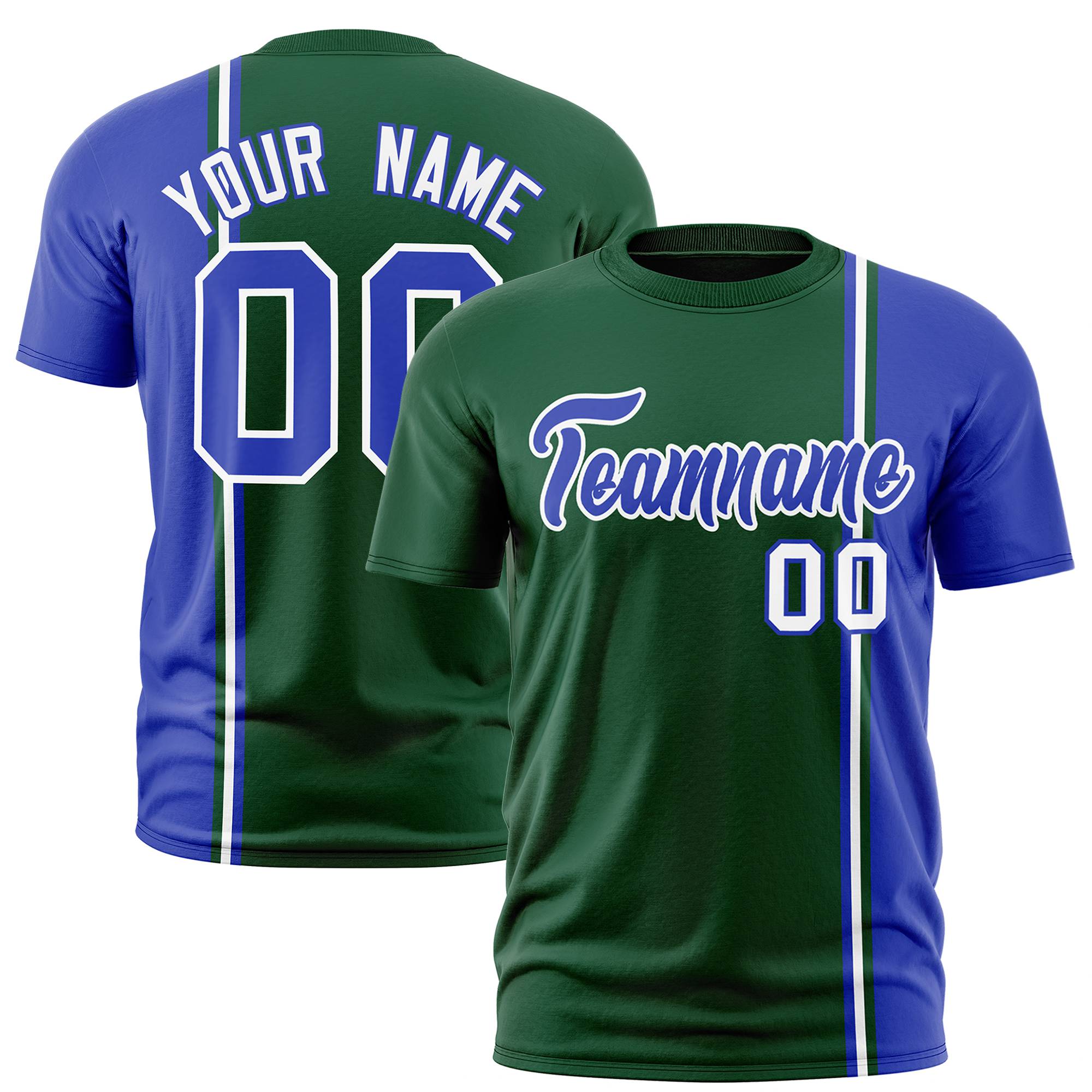 Custom Green Royal Blue-White Crew neck Color Contrast Design T-Shirts