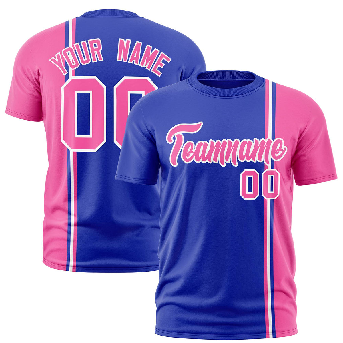 Custom Royal Blue Pink-White Crew neck Color Contrast Design T-Shirts